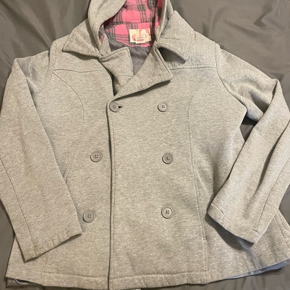 OP Gray Pea Coat with Pink Lining